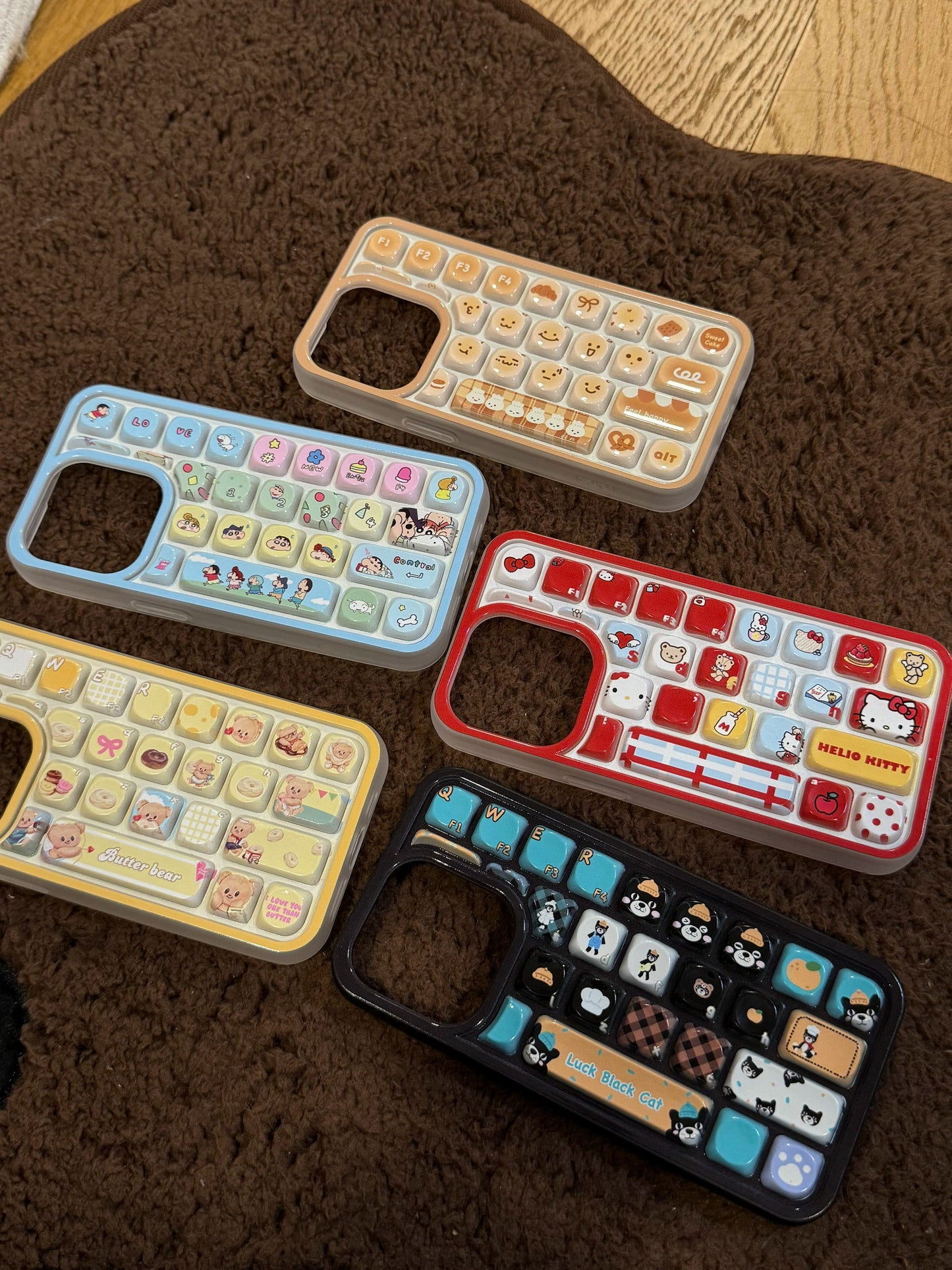 Cute Keyboard Butter Bear Gilly Cat Phone Case Suitable for iPhone16 iPhone15 iPhone14 iPhone13