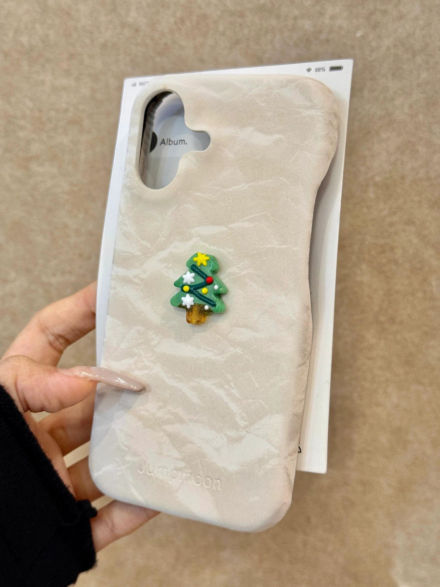 Satin Wavy Three-dimensional Christmas Tree White Aesthetic Phone Case Suitable for iPhone16 iPhone15 iPhone14 iPhone13