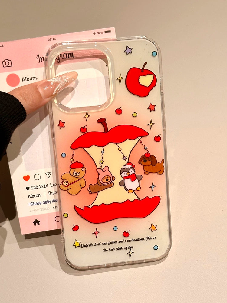 Cute Apple Carousel Small Animal Cute Phone Case Suitable for iPhone16 iPhone15 iPhone14 iPhone13