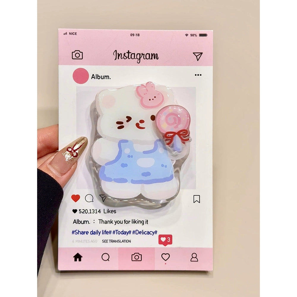 Cute Smudged Small Animal Lollipop Cat Holder Mobile Phone Case Suitable for iPhone16 iPhone15 iPhone14 iPhone13