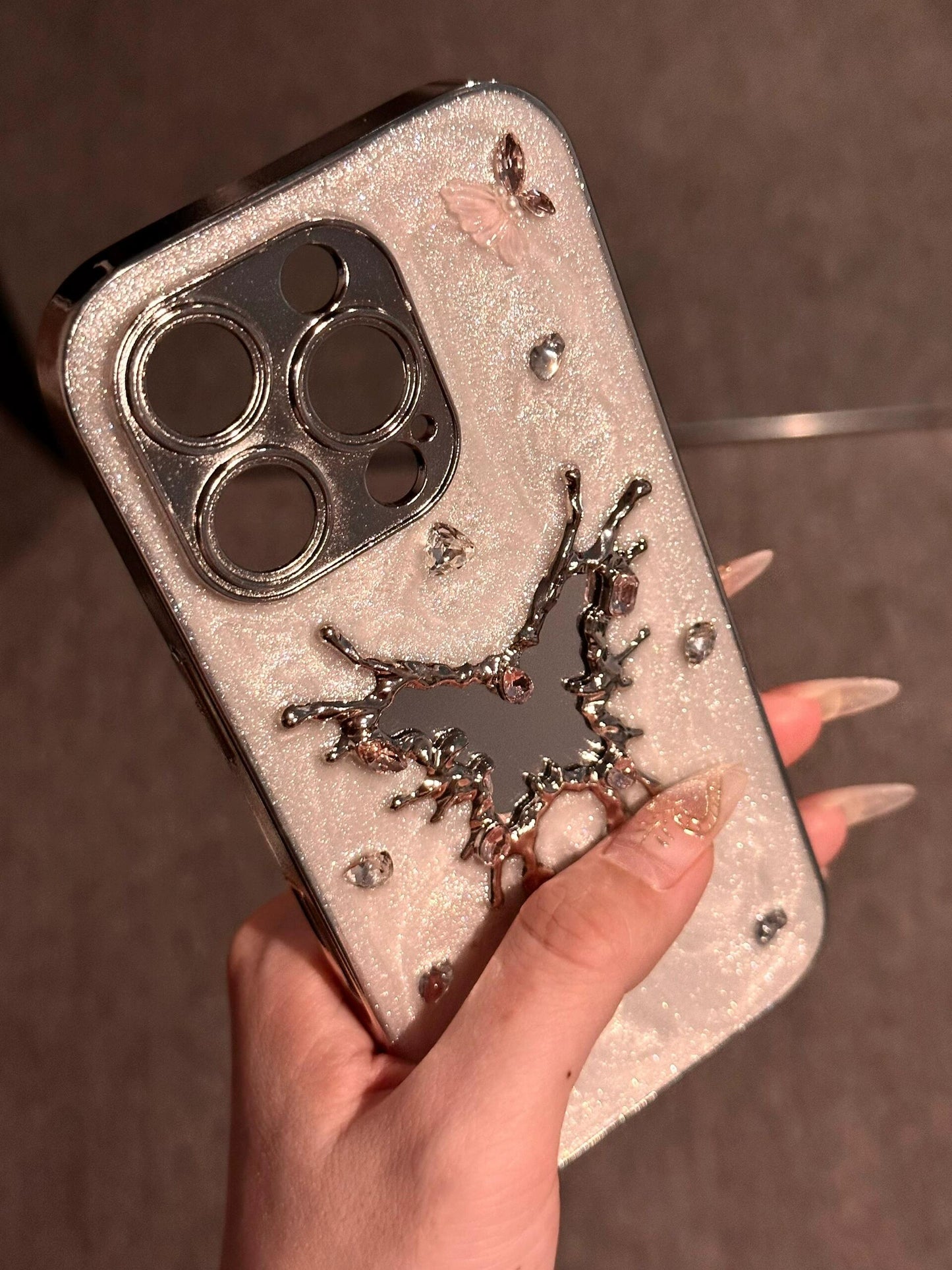 Epoxy Butterfly Mirror Glitter Aesthetic Mobile Phone Case Suitable for iPhone16 iPhone15 iPhone14 iPhone13