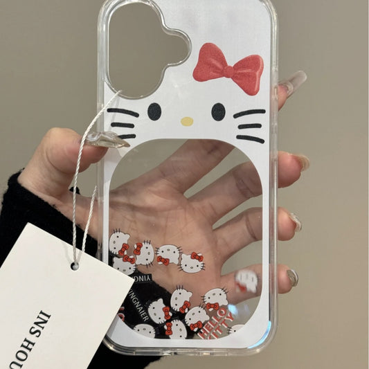 Cartoon Cute Hollow Big Mouth Cat White Background Aesthetics Mobile Phone Case Can Flow Quicksand Suitable for iPhone16 iPhone15 iPhone14 iPhone13