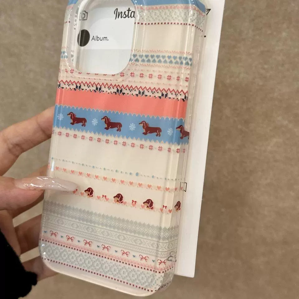 Striped Love Dachshund Cute Phone Case Suitable for iPhone16 iPhone15 iPhone14 iPhone13