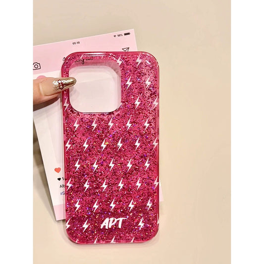 Sequin Double Girl Heart Foundation Lightning Aesthetic Phone Case Suitable for iPhone16 iPhone15 iPhone14 iPhone13