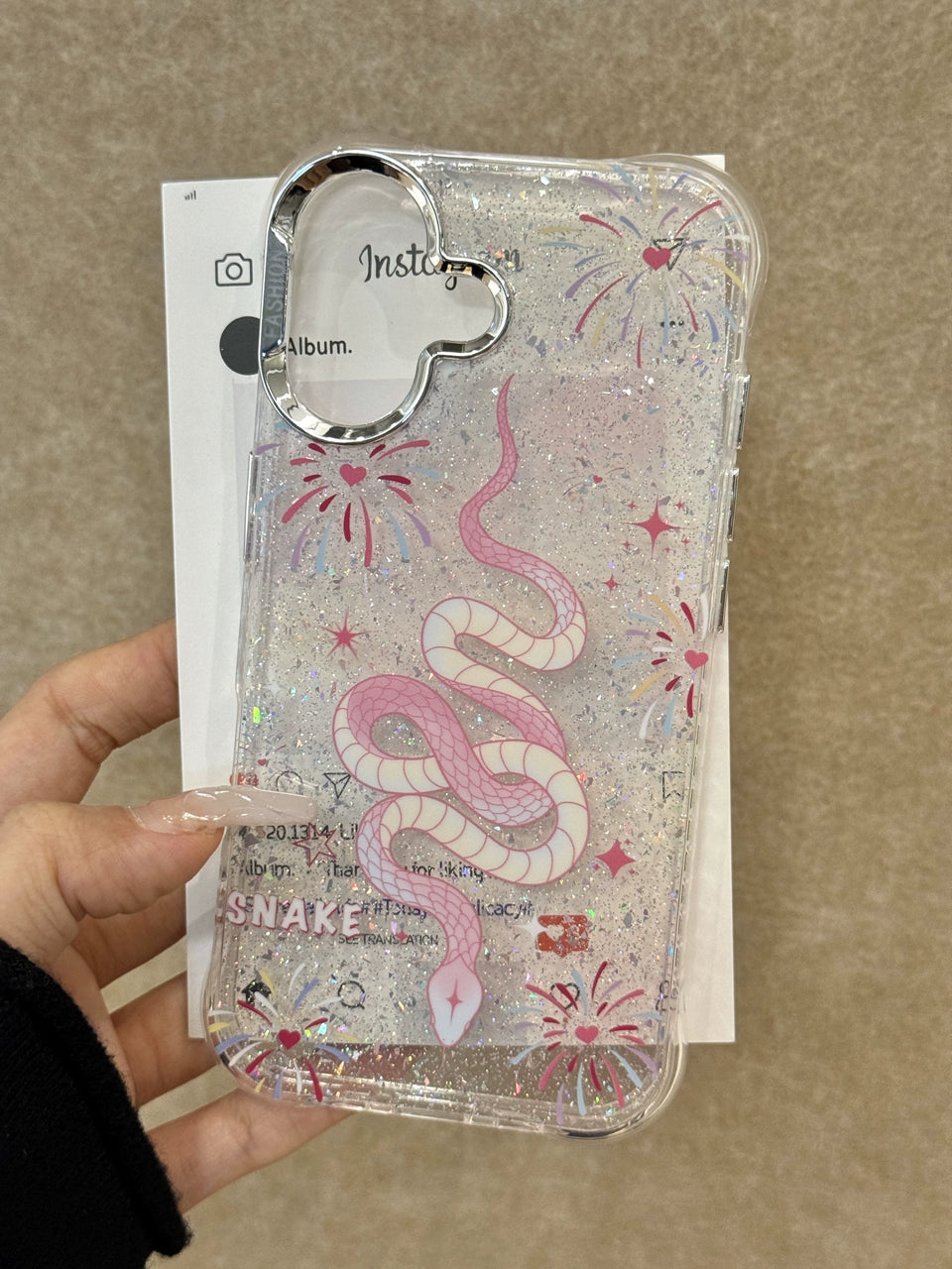 Translucent Pink Fireworks Love Smudge Pink Snake Aesthetic Mobile Phone Case Suitable for iPhone16 iPhone15 iPhone14 iPhone13