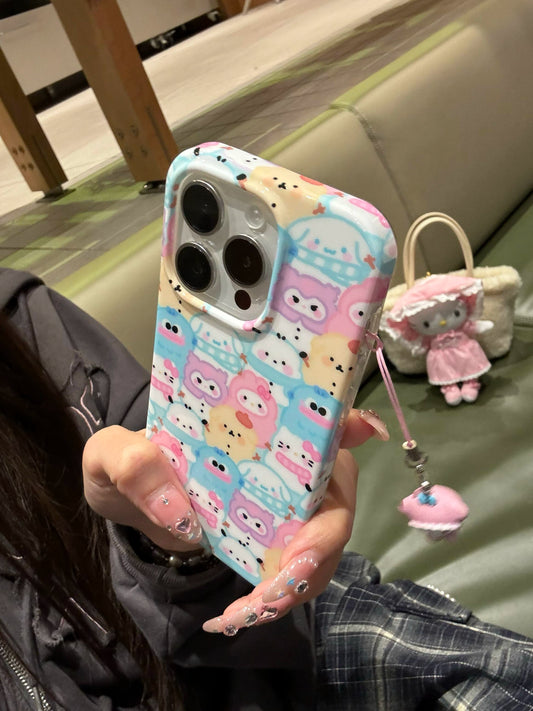 Cartoon Winter Dog Cat Girl Cute Sweet Aesthetic Phone Case with Phone Chain Pendant Suitable for iPhone16 iPhone15 iPhone14 iPhone13