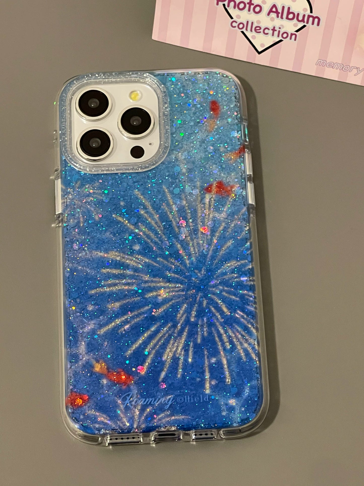 Blue Glitter Fireworks Koi Aesthetic Mobile Phone Case Suitable for iPhone16 iPhone15 iPhone14 iPhone13