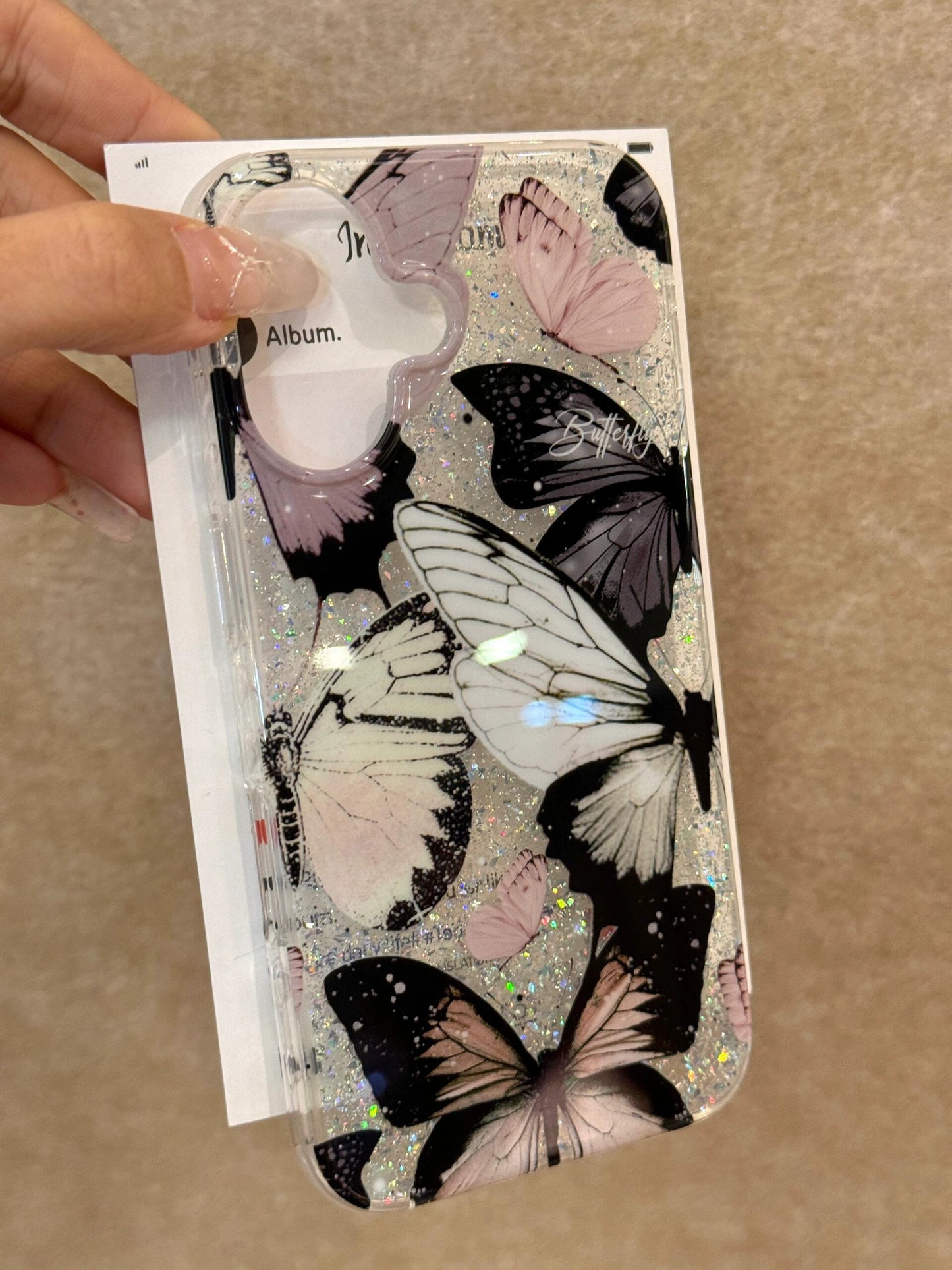 Glitter Full Screen Butterfly Art Aesthetics Mobile Phone Case Suitable for iPhone16 iPhone15 iPhone14 iPhone13