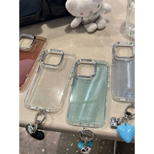 Transparent Glitter Love Pendant Transparent Aesthetic Mobile Phone Case Suitable for iPhone16 iPhone15 iPhone14 iPhone13