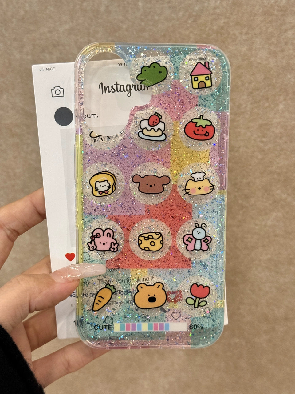 Cute Animal Dessert Avatar Glitter Color Translucent Cute Phone Case Suitable for iPhone16 iPhone15 iPhone14 iPhone13