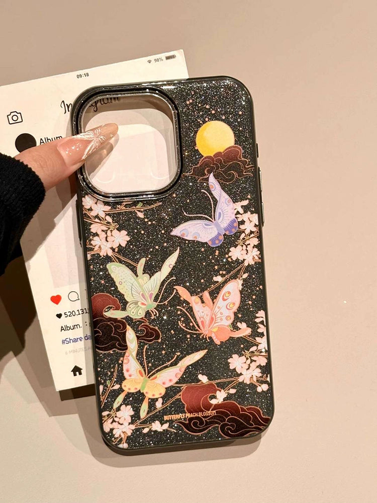 Xiangyun Plum Blossom Branch Butterfly Magpie Aesthetic Mobile Phone Case Suitable for iPhone16 iPhone15 iPhone14 iPhone13