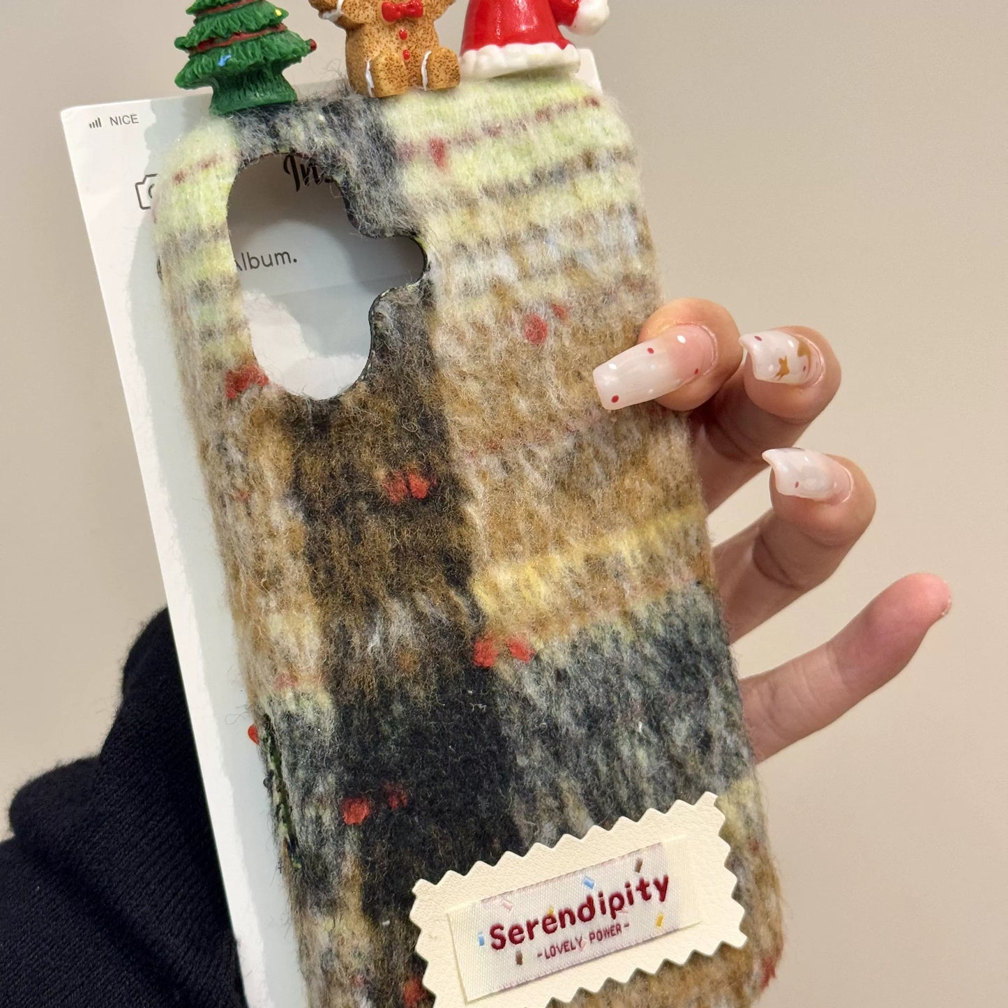 Plaid Three-dimensional Christmas Tree Gingerbread Man Cute Phone Case Suitable for iPhone16 iPhone15 iPhone14 iPhone13