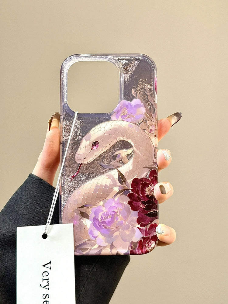 Chinese Style Smudged Purple Flower Python Aesthetic Mobile Phone Case Suitable for iPhone16 iPhone15 iPhone14 iPhone13