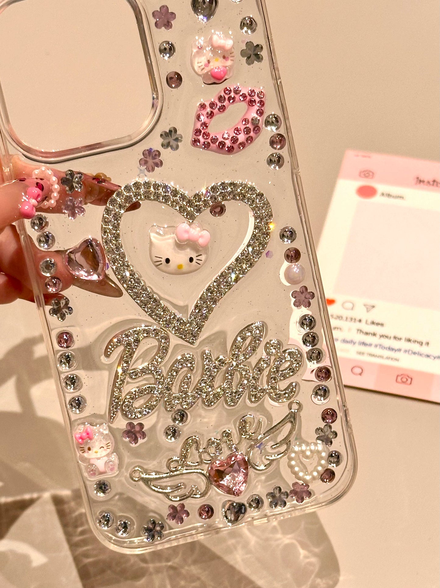 Three-dimensional Colored Diamond Cat Glue Transparent Cute Aesthetic Mobile Phone Case Suitable for iPhone16 iPhone15 iPhone14 iPhone13