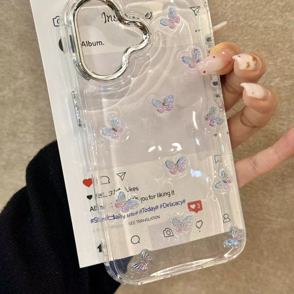 Transparent Epoxy Smudged Butterfly Art Aesthetic Mobile Phone Case, Clean Girl Mobile Phone Case Suitable for iPhone16 iPhone15 iPhone14 iPhone13