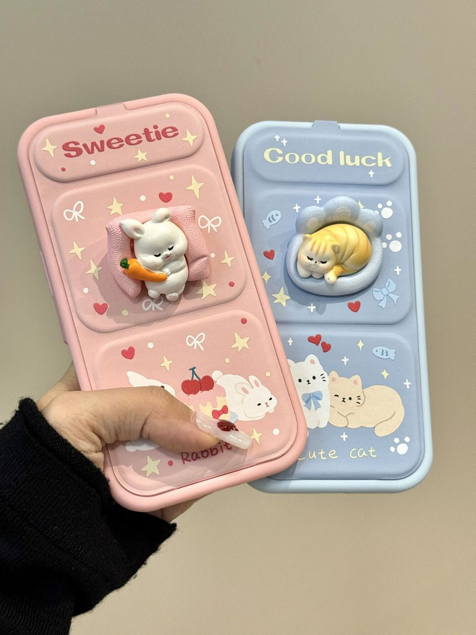 Star Three-dimensional Rabbit Cat Cute Flip Foldable Support Mobile Phone Case Suitable for iPhone16 iPhone15 iPhone14 iPhone13