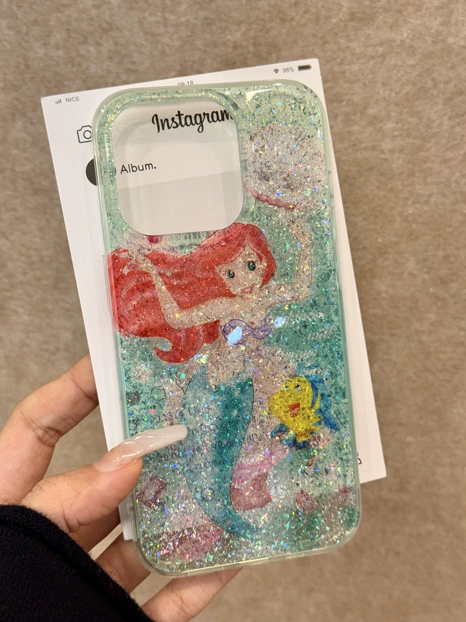 Transparent Green Glitter Mermaid Cute Aesthetic Phone Case, Sweet and Soft Girl Suitable for iPhone16 iPhone15 iPhone14 iPhone13