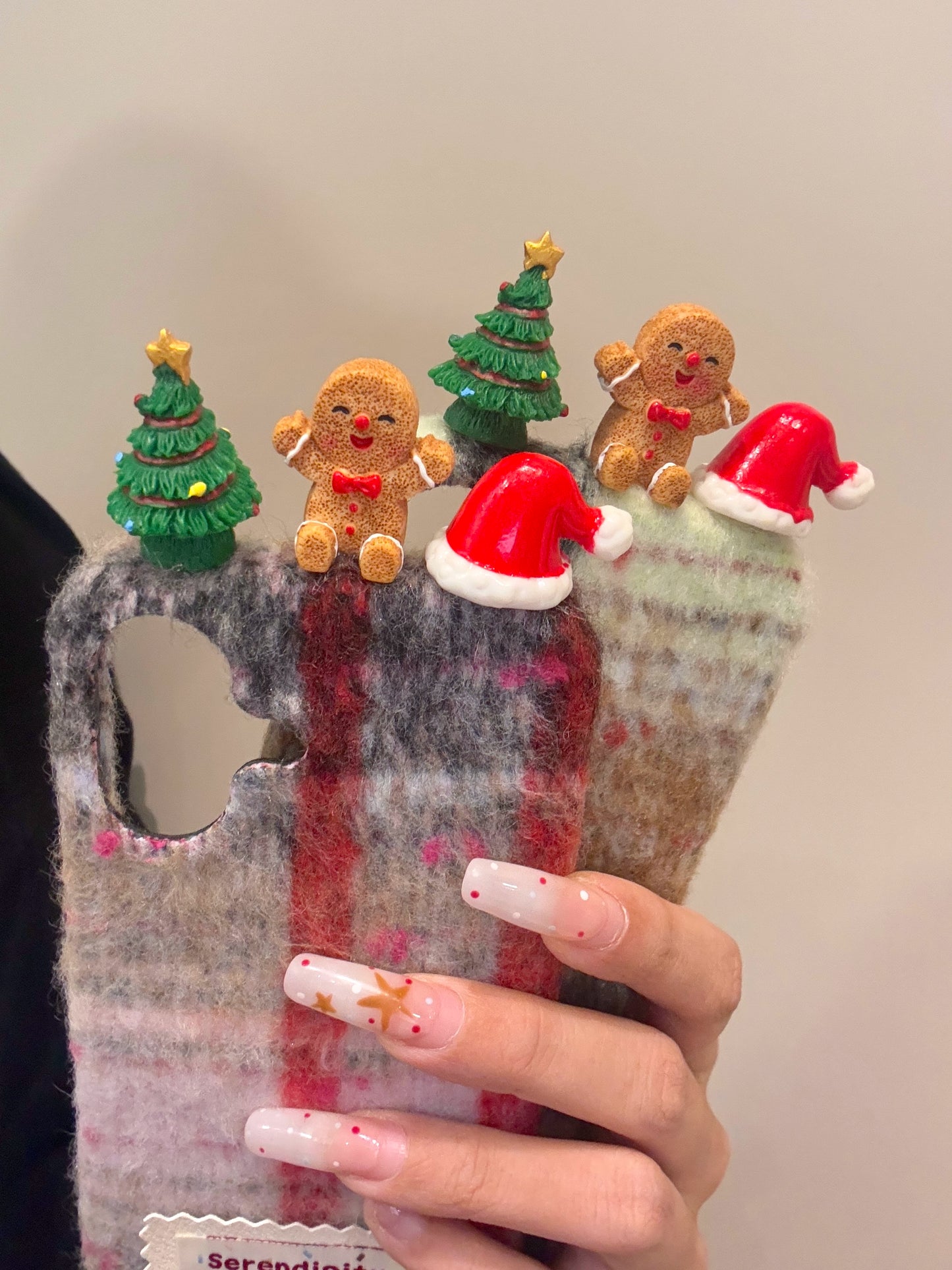 Plaid Three-dimensional Christmas Tree Gingerbread Man Cute Phone Case Suitable for iPhone16 iPhone15 iPhone14 iPhone13