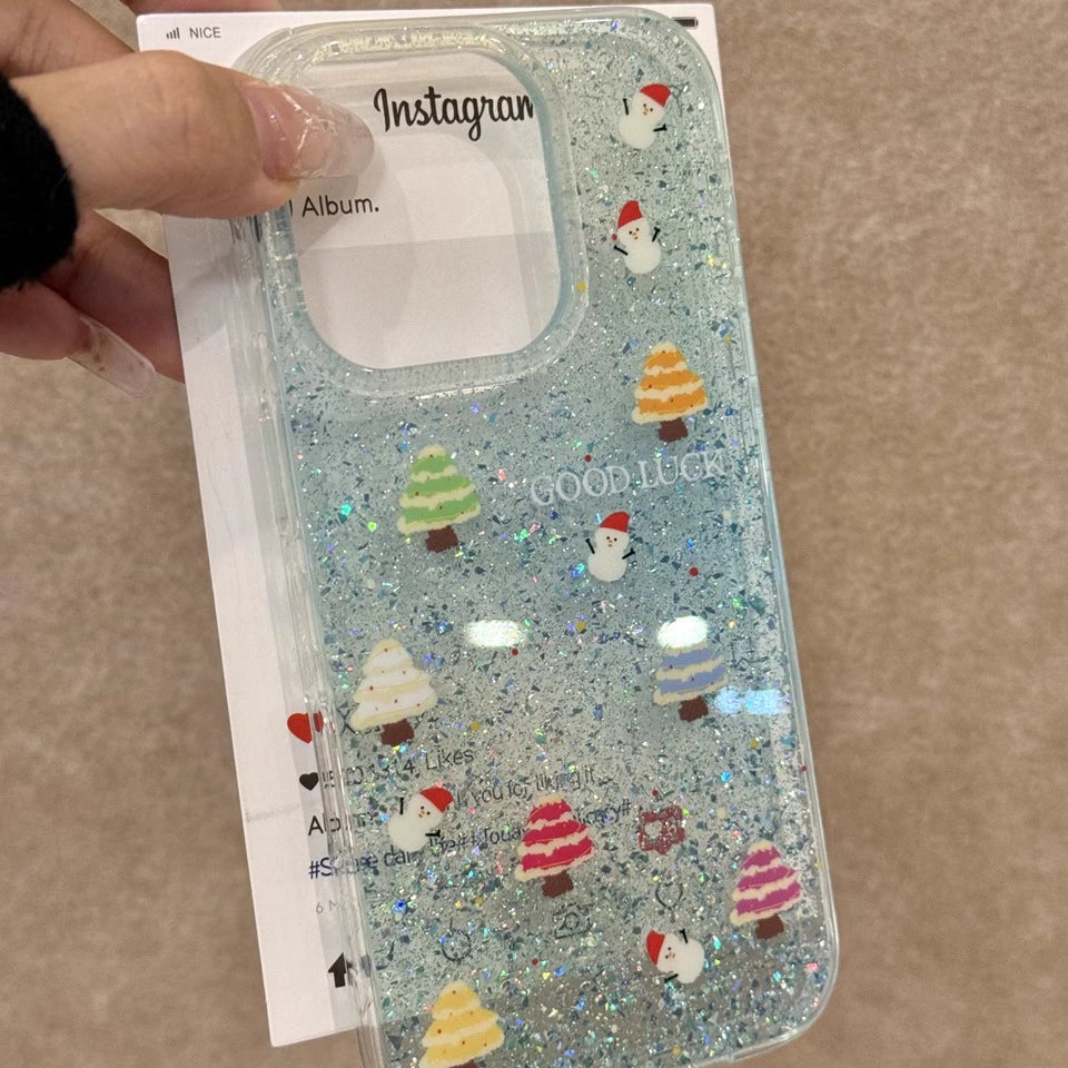 Translucent Christmas Tree Rabbit Glitter Aesthetic Cute Phone Case Suitable for iPhone16 iPhone15 iPhone14 iPhone13