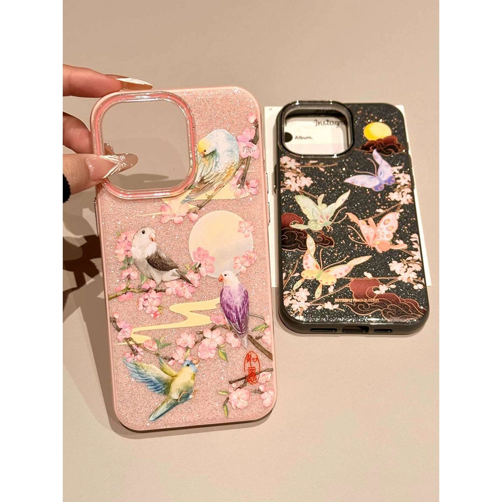 Xiangyun Plum Blossom Branch Butterfly Magpie Aesthetic Mobile Phone Case Suitable for iPhone16 iPhone15 iPhone14 iPhone13