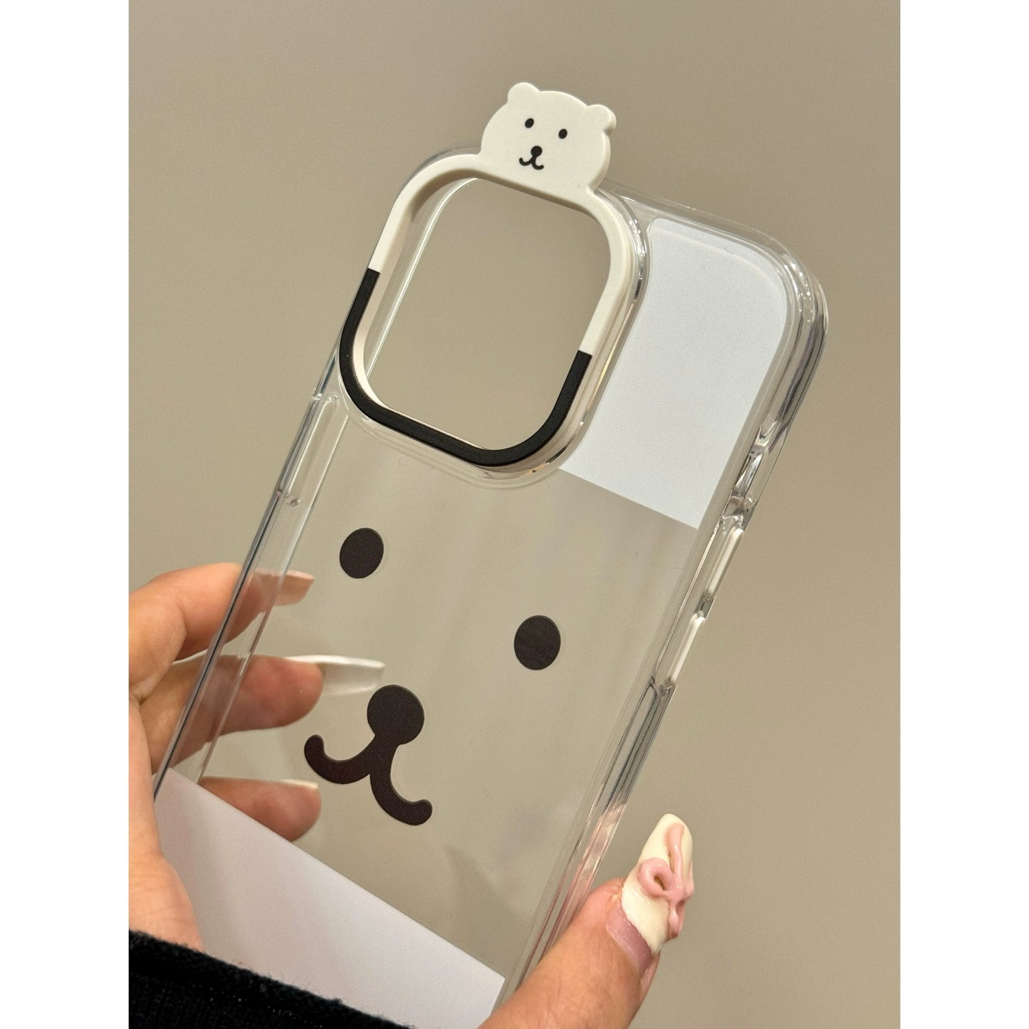 Transparent Bottom Bear Emoji Illustration Cute Phone Case Suitable for iPhone16 iPhone15 iPhone14 iPhone13