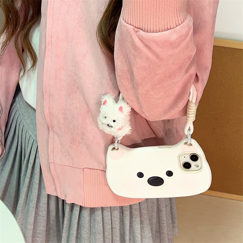 Cartoon Cute White Dog Satchel Phone Case Suitable for iPhone16 iPhone15 iPhone14 iPhone13