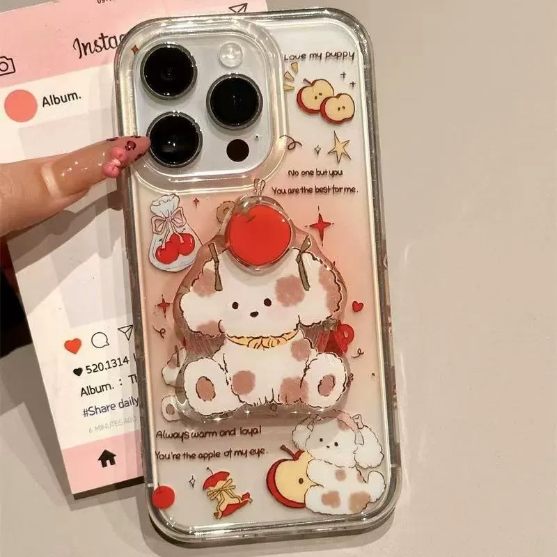 Cartoon Smudge Pink Rotating Apple Puppy Cute Clean Transparent Aesthetic Phone Case Suitable for iPhone16 iPhone15 iPhone14 iPhone13