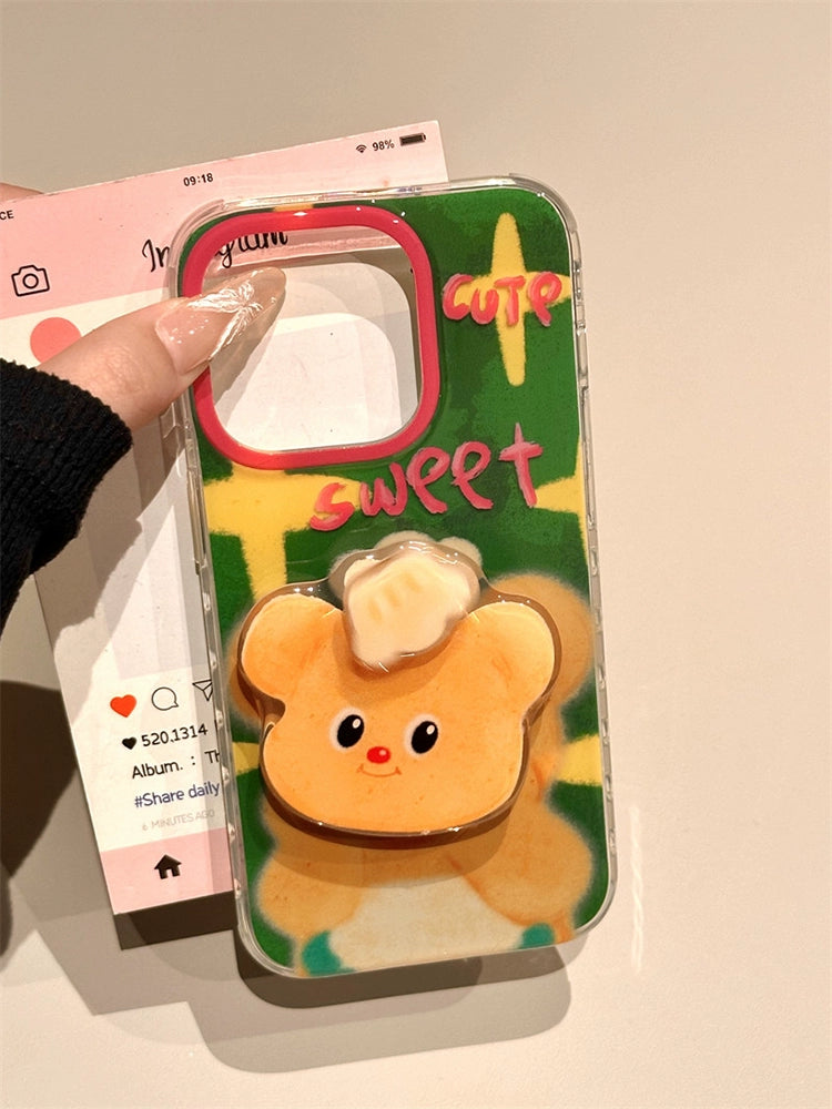 Cartoon Green Background Yellow Bear Illustration Cute Phone Case Suitable for iPhone16 iPhone15 iPhone14 iPhone13