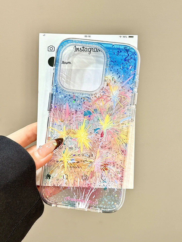 Sequin Color Graffiti Fireworks Glitter Translucent Aesthetic Phone Case Suitable for iPhone16 iPhone15 iPhone14 iPhone13