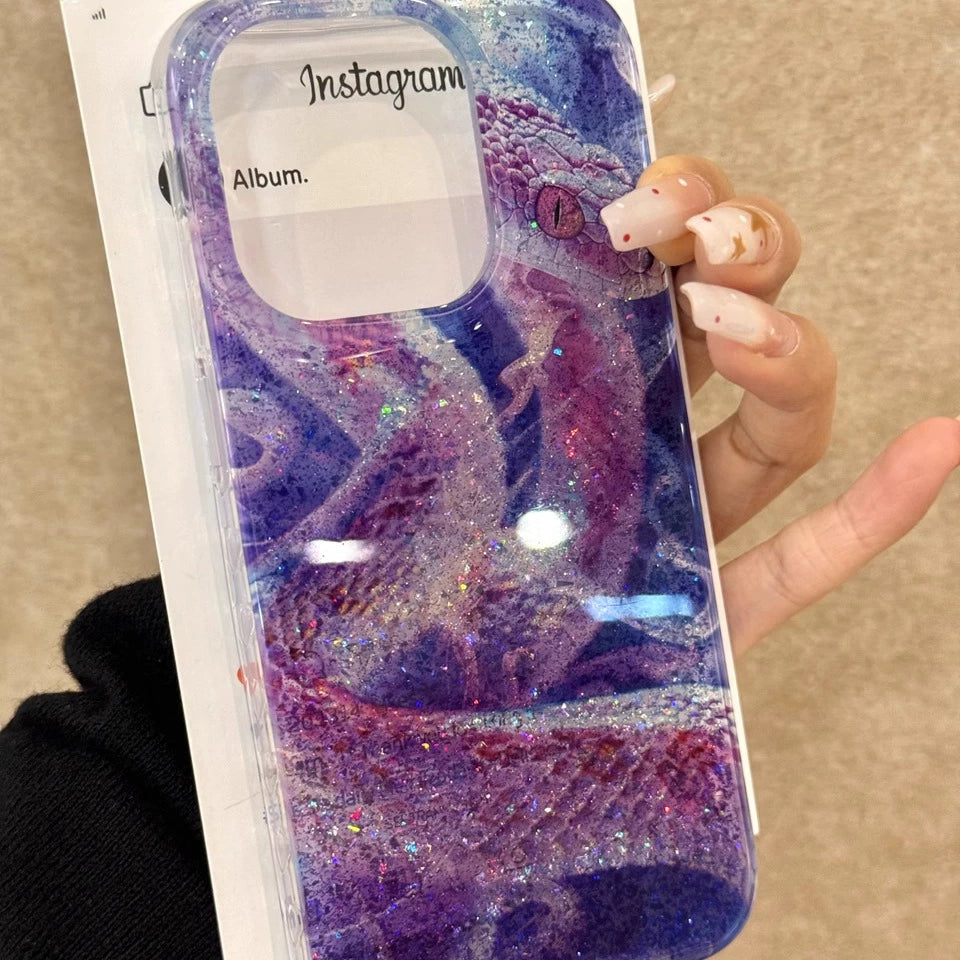 Purple Snake Aesthetic Mobile Phone Case, Suitable for iPhone16promax iPhone15pro iPhone14 iPhone13 Translucent Hard Case Girl Mobile Phone Case