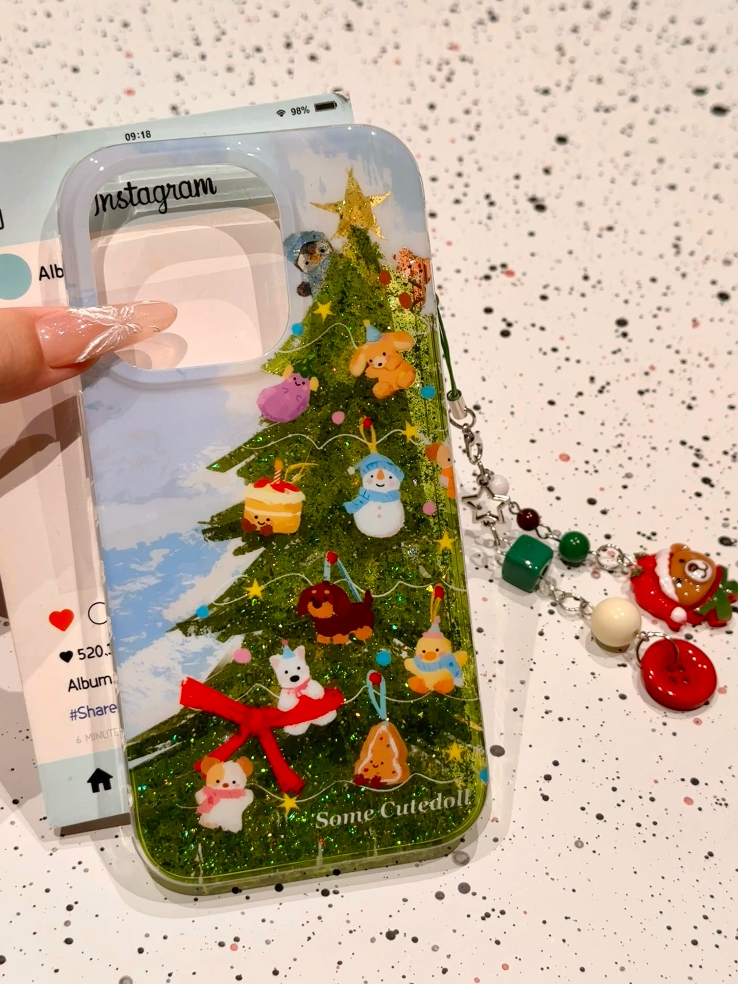 Doll Christmas Tree Cute Aesthetic Phone Case Suitable for iPhone16 iPhone15 iPhone14 iPhone13 with Phone Chain Pendant