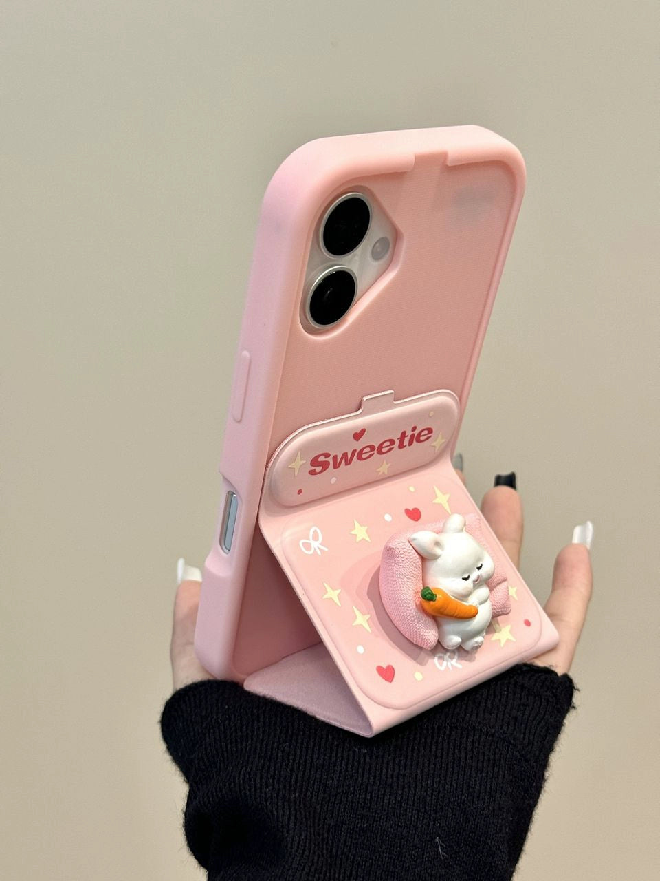 Star Three-dimensional Rabbit Cat Cute Flip Foldable Support Mobile Phone Case Suitable for iPhone16 iPhone15 iPhone14 iPhone13