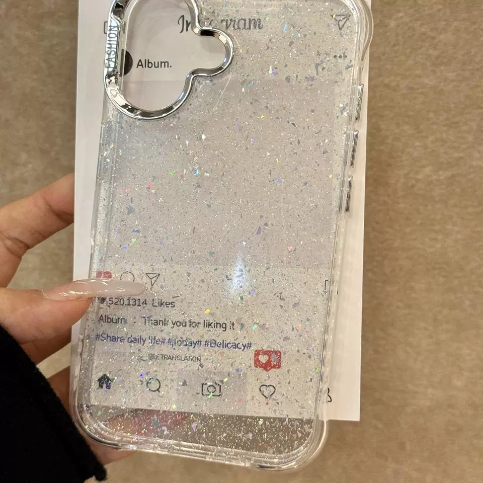 Transparent Silver Glitter Aesthetic Mobile Phone Case Suitable for iPhone16 iPhone15 iPhone14 iPhone13