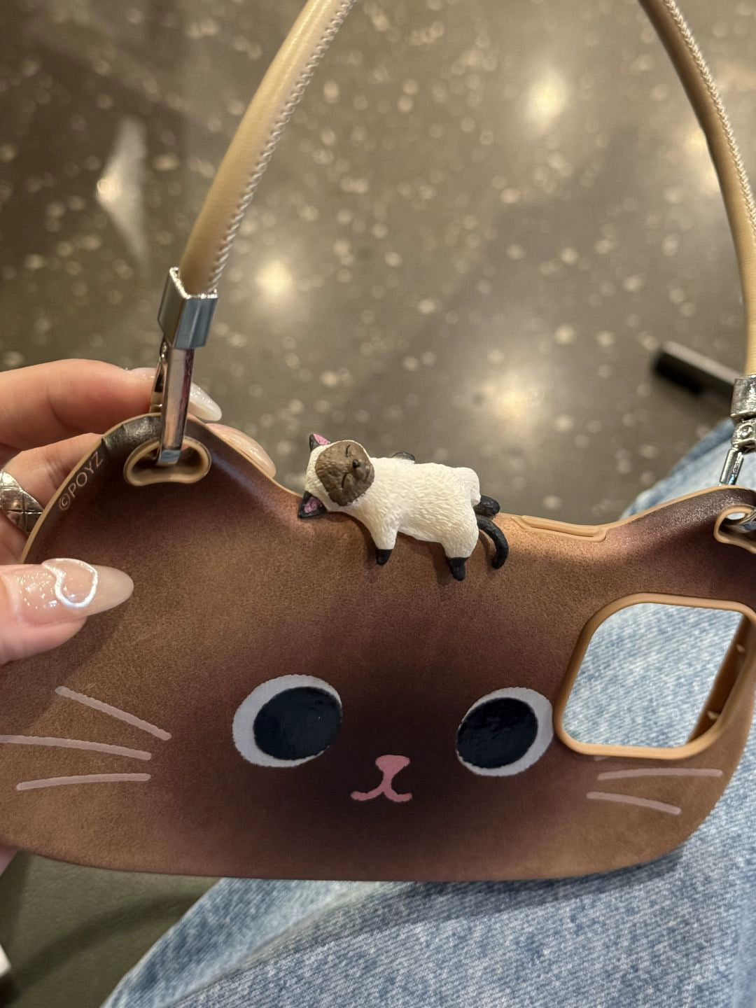 Leather Pattern Bag Shape Cat Expression Three-dimensional Cat Mobile Phone Case with Leather Rope Bracelet Suitable for iPhone16 iPhone15 iPhone14 iPhone13