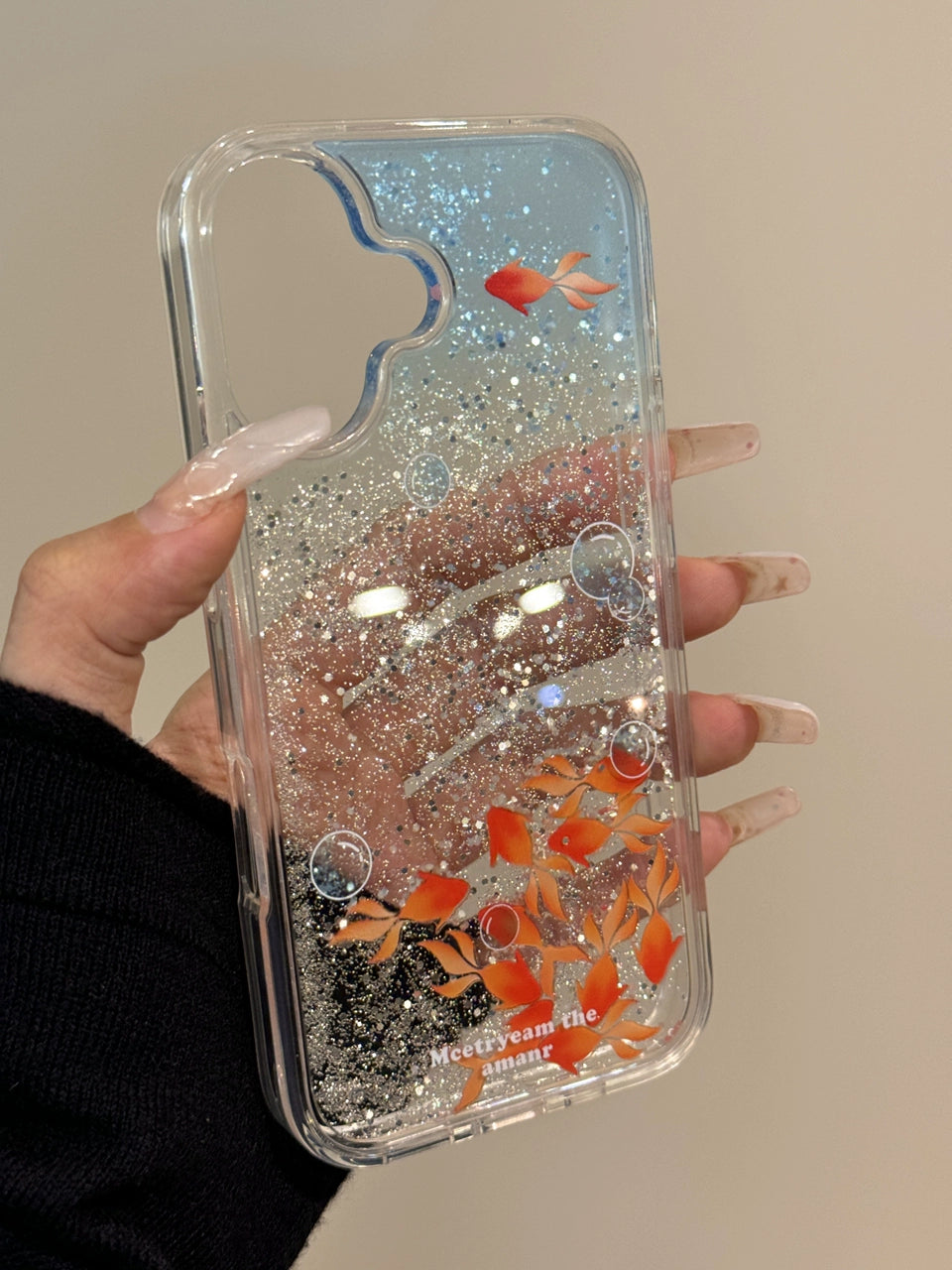 Transparent Quicksand Small Koi Flowable Aesthetic Mobile Phone Case Suitable for iPhone16 iPhone15 iPhone14 iPhone13