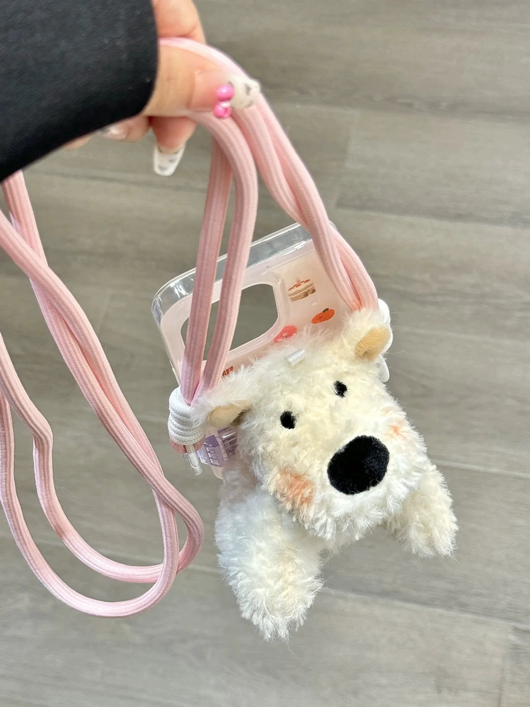 Scribble Puppy White Plush Puppy Three-dimensional Plush Mobile Phone Case Mobile Phone Back Clip Lanyard Plush Doll Crossbody Chain Suitable for iPhone16 iPhone15 iPhone14 iPhone13