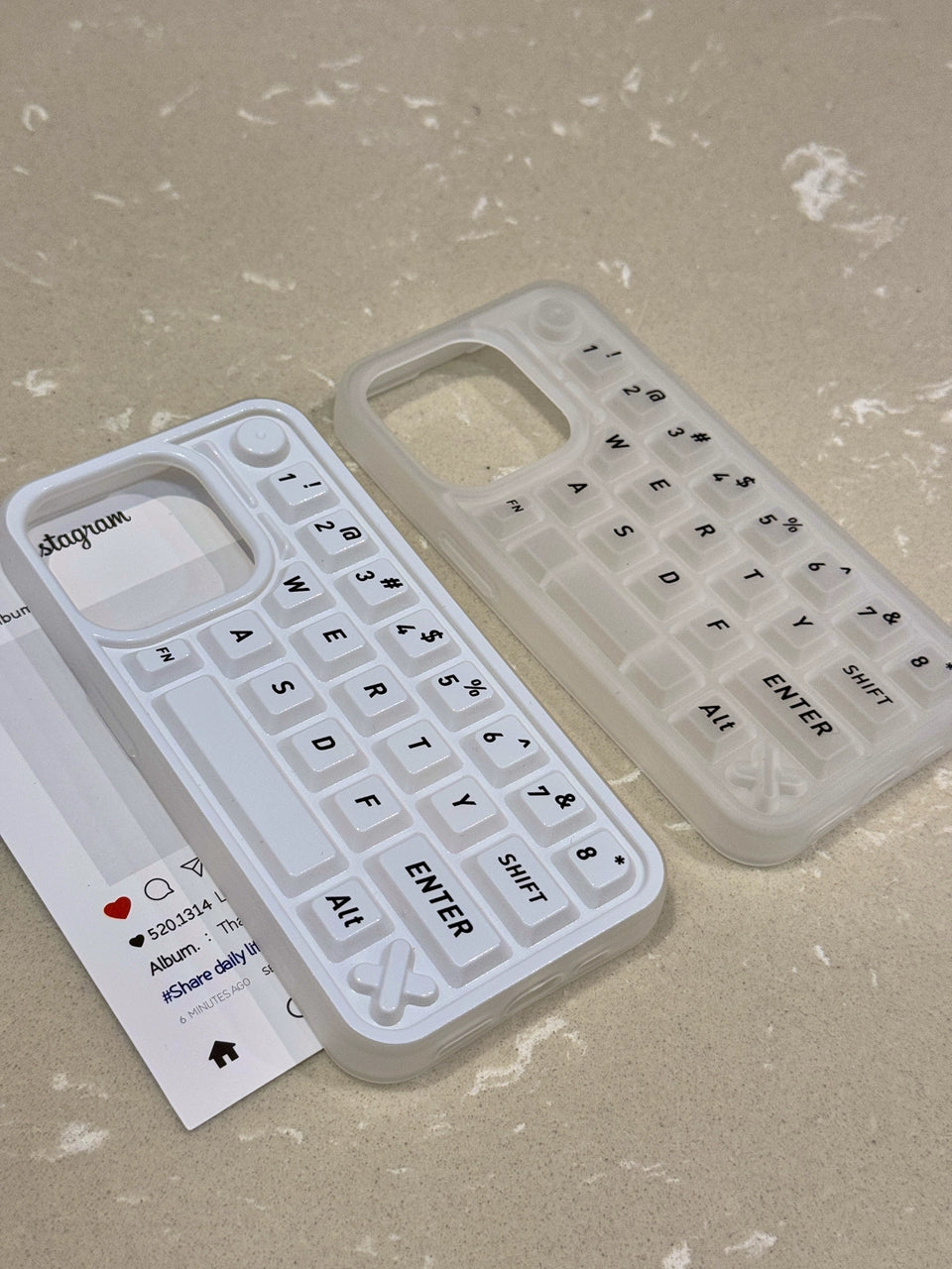 Translucent White Three-dimensional Alphabet Keyboard Phone Case Suitable for iPhone16 iPhone15 iPhone14 iPhone13