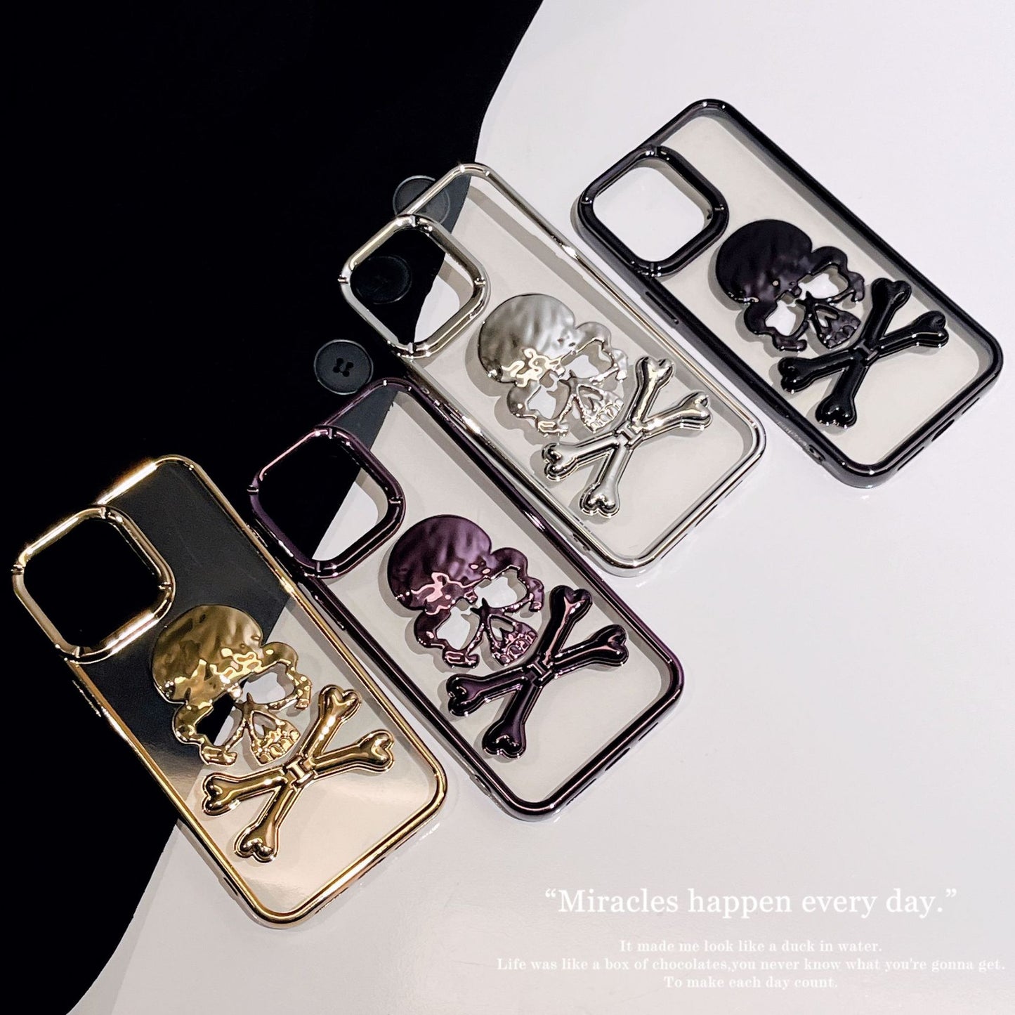 Electroplated Matte Skull Holder Mobile Phone Case Suitable for iPhone16 iPhone15 iPhone14 iPhone13