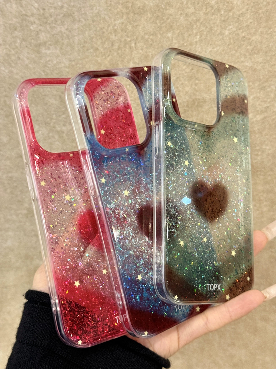 Red, Green, Blue Glitter, Love Star Aesthetic Mobile Phone Case, Suitable for iPhone16promax iPhone15pro iPhone14 iPhone13 Girl Mobile Phone Case