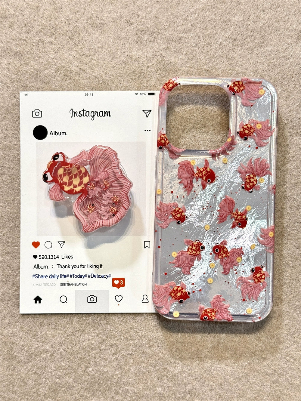 Red Koi Phone Case with Bracket Suitable for iPhone16 iPhone15 iPhone14 iPhone13