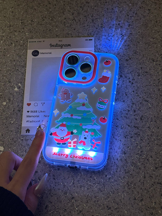 Glowing Transparent Christmas Tree Puppy Dog Phone Case Suitable for iPhone16 iPhone15 iPhone14 iPhone13