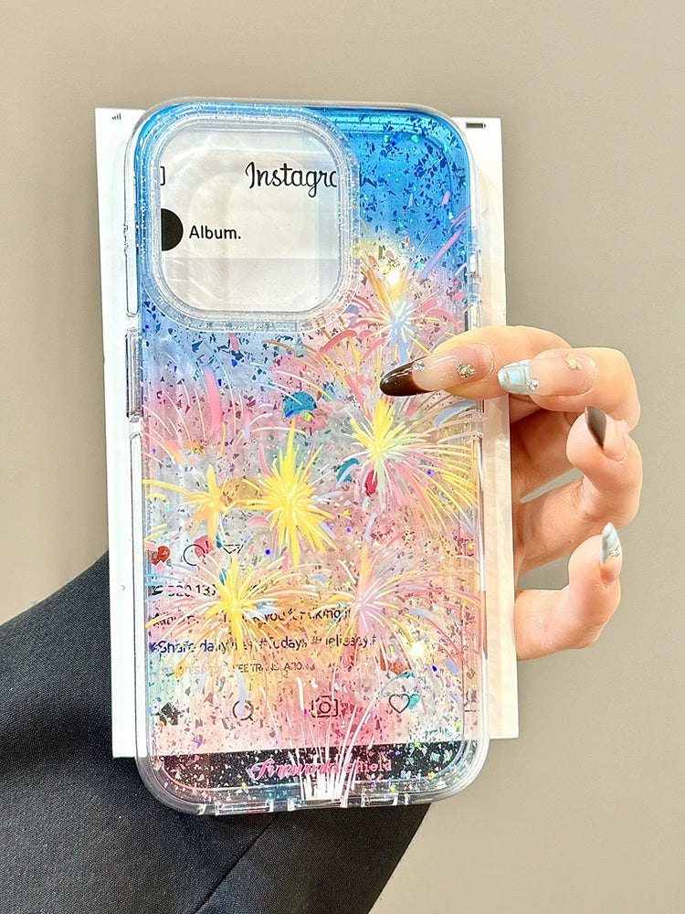 Sequin Color Graffiti Fireworks Glitter Translucent Aesthetic Phone Case Suitable for iPhone16 iPhone15 iPhone14 iPhone13