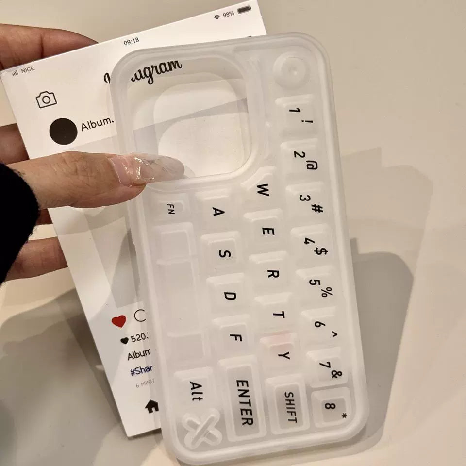 Translucent White Three-dimensional Alphabet Keyboard Phone Case Suitable for iPhone16 iPhone15 iPhone14 iPhone13