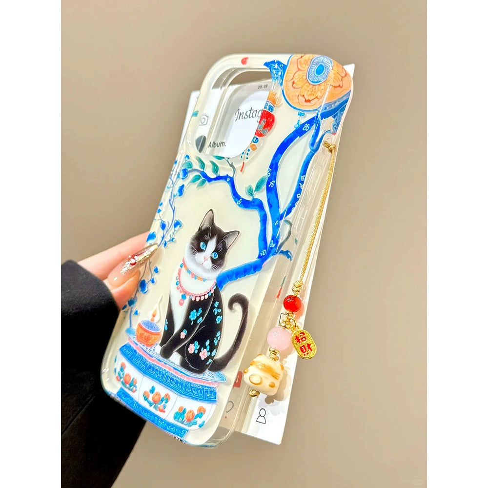 Ragdoll Cat Blue Branch Porcelain Cute Aesthetic Mobile Phone Case Suitable for iPhone16 iPhone15 iPhone14 iPhone13