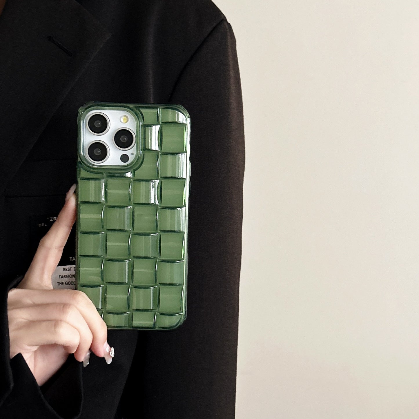 Three-dimensional Rubik's Cube Block Woven Transparent Army Green Mobile Phone Case Suitable for iPhone16 iPhone15 iPhone14 iPhone13