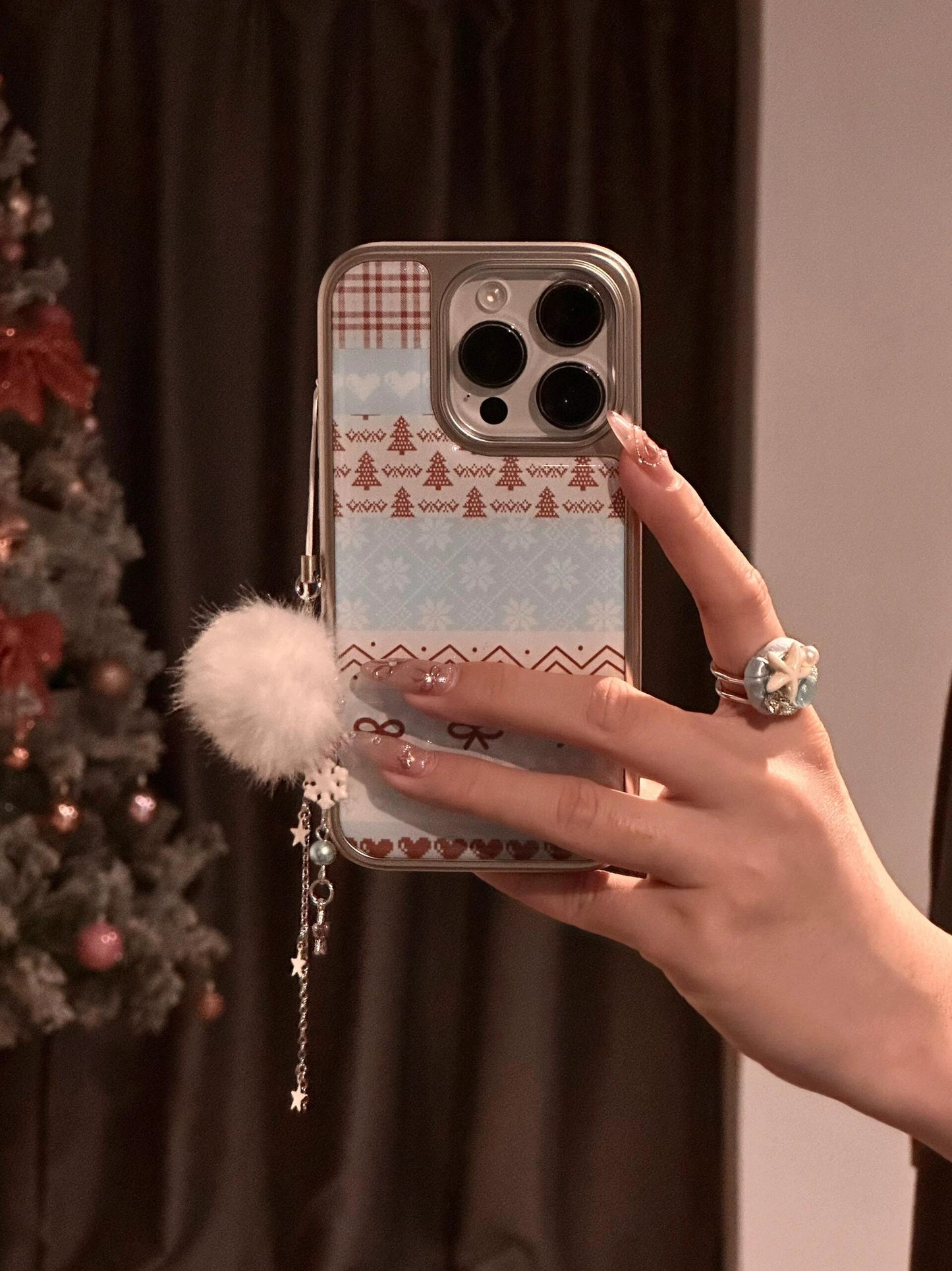 Sea Salt Lanfeier Island Electroplating Epoxy Mobile Phone Case Aesthetic Girl Gentle Mobile Phone Case with Mobile Phone Chain Pendant Suitable for iPhone16 iPhone15 iPhone14 iPhone13