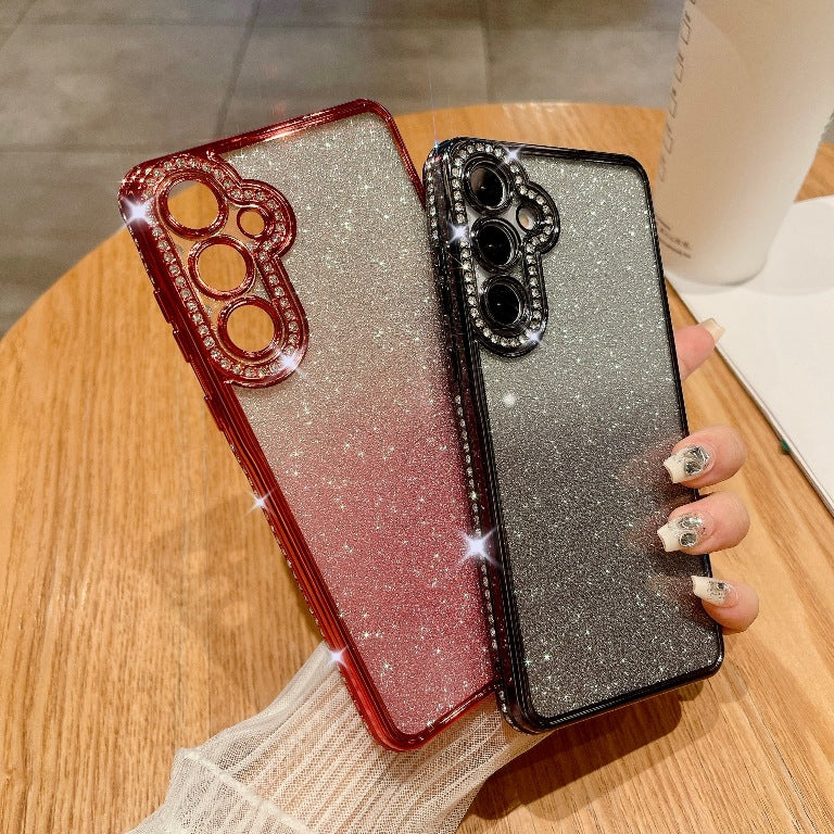 High Quality Glitter Shiny Beautiful Mobile Phone Case Magnetic Suction Bracket Rhinestone Gradual Change Glitter SAM A Series A15/A25/A35/A55/S24ultra