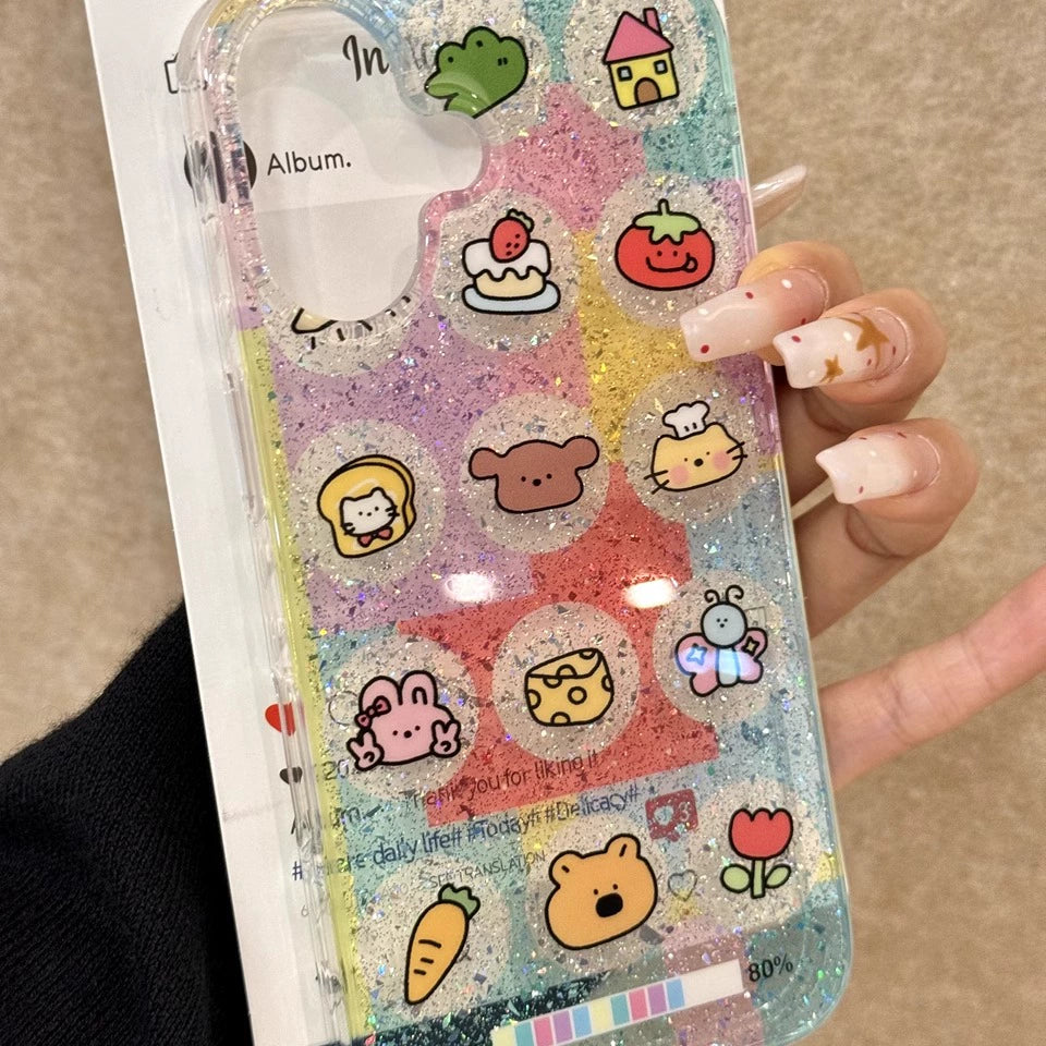 Cute Animal Dessert Avatar Glitter Color Translucent Cute Phone Case Suitable for iPhone16 iPhone15 iPhone14 iPhone13