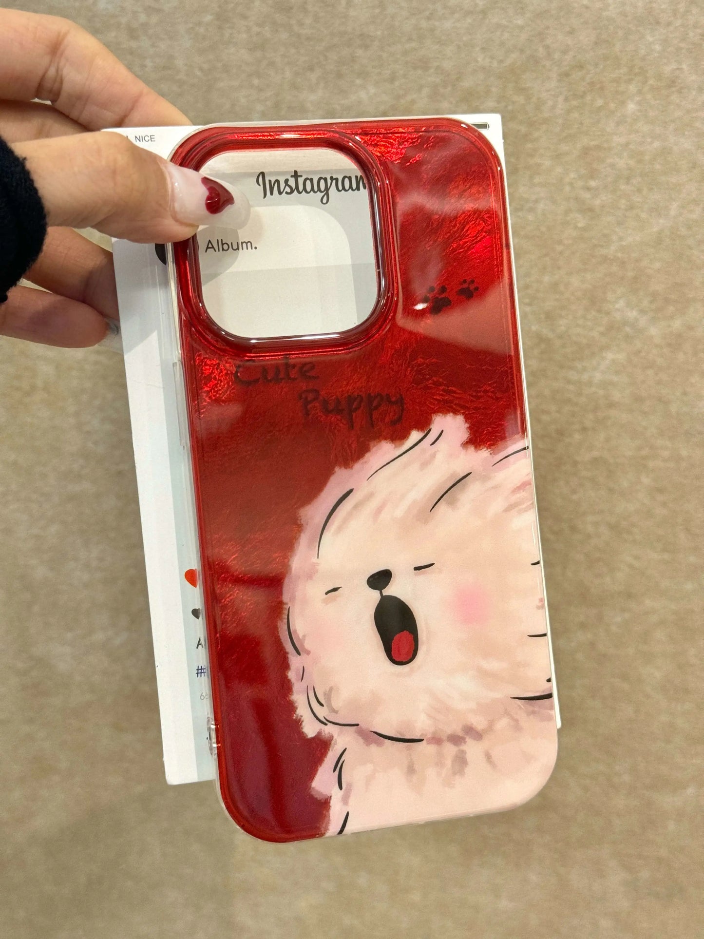 Red Tinfoil Pattern Cartoon Scribble Oil Painting Dog Cute Phone Case Suitable for iPhone16 iPhone15 iPhone14 iPhone13