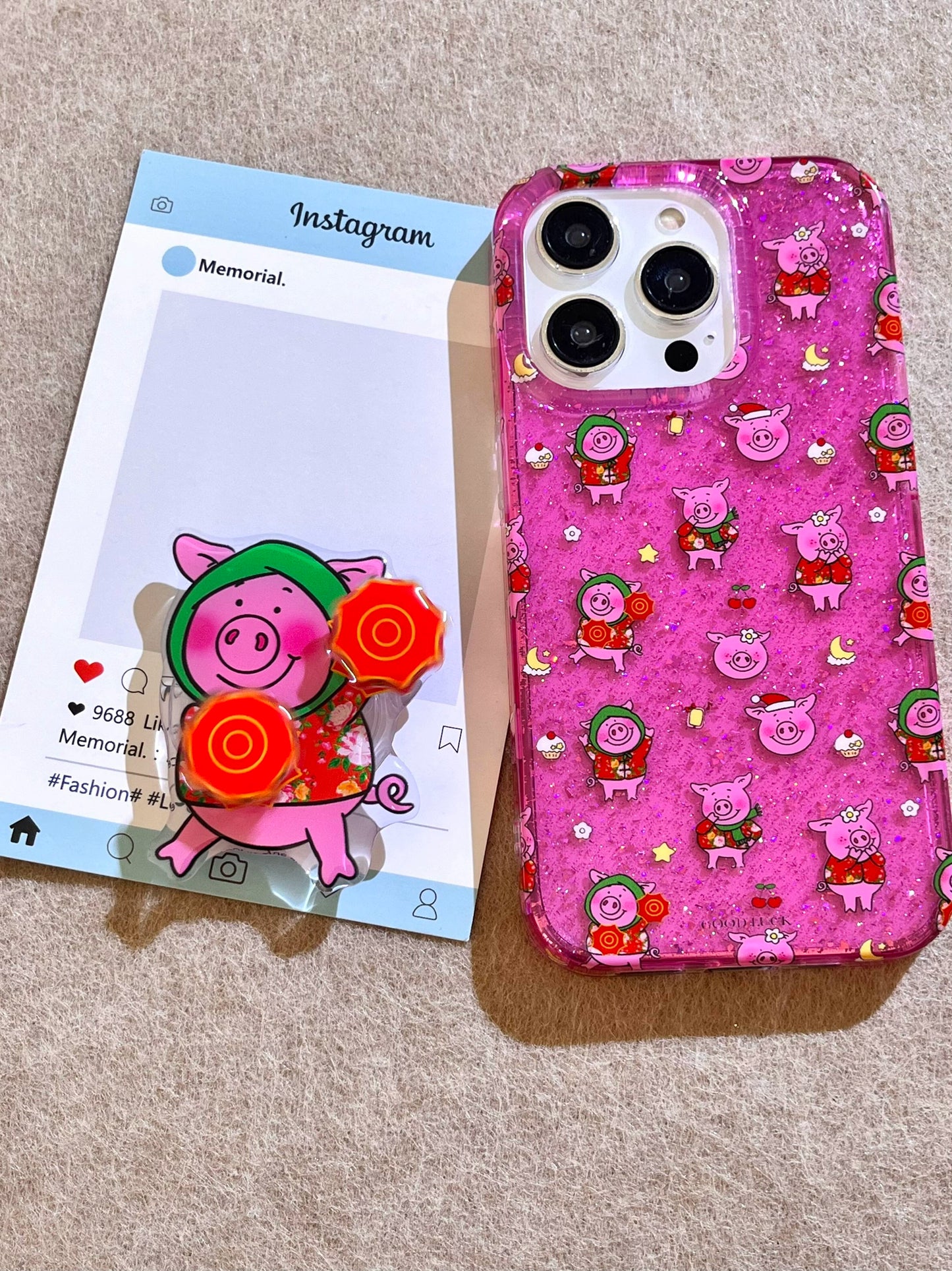 Pink Pig with Bracket Mobile Phone Case Suitable for iPhone16 iPhone15 iPhone14 iPhone13